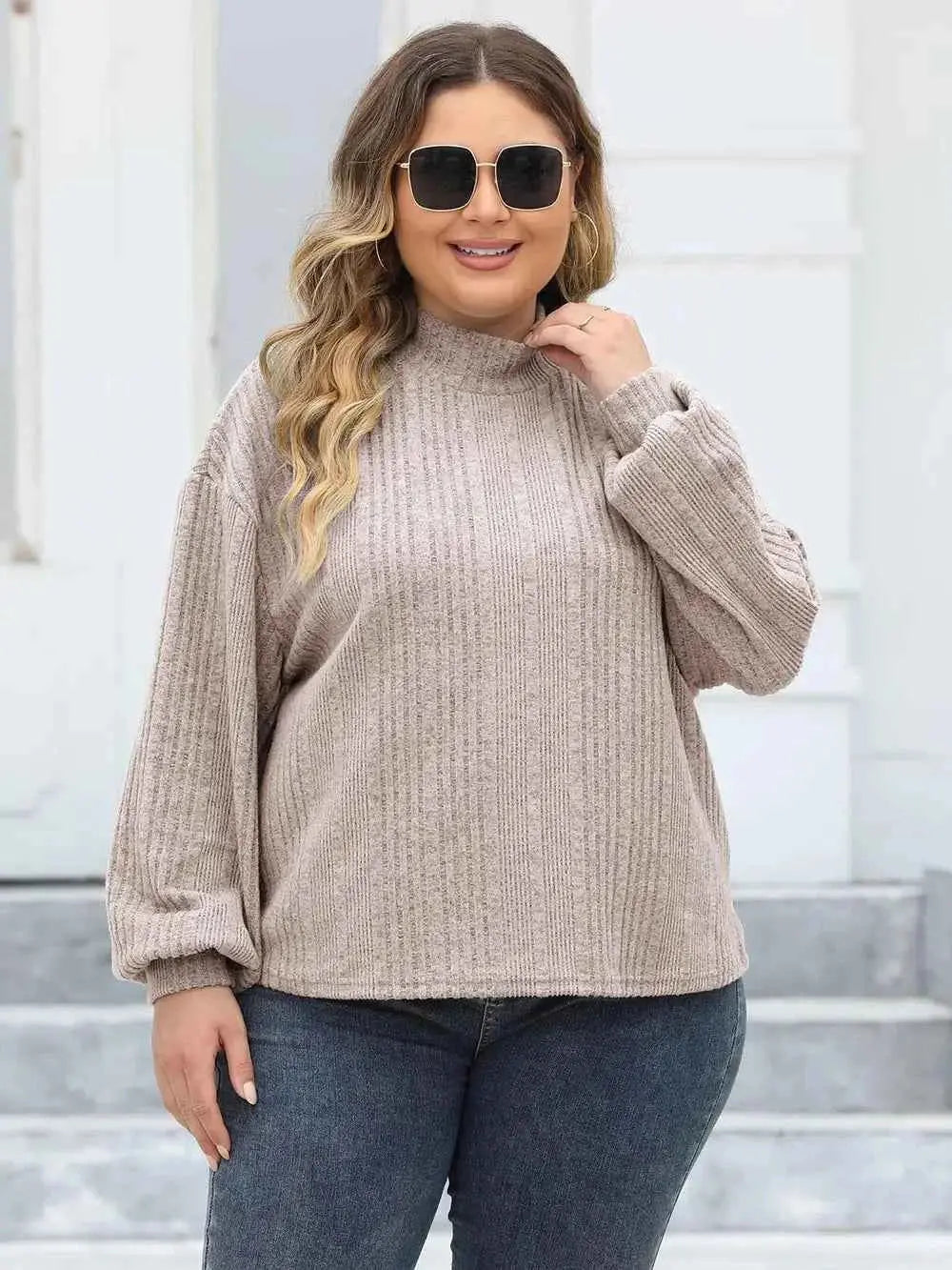 Plus Size Mock Neck Long Sleeve Knit Top