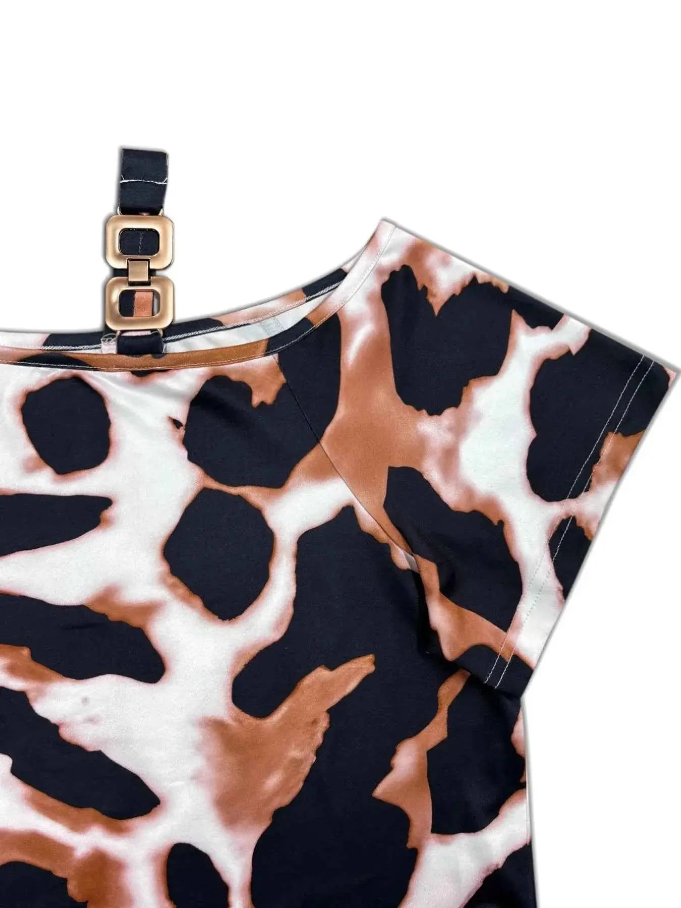 Plus Size Leopard Print Short Sleeve Maxi Dress with Side Slit