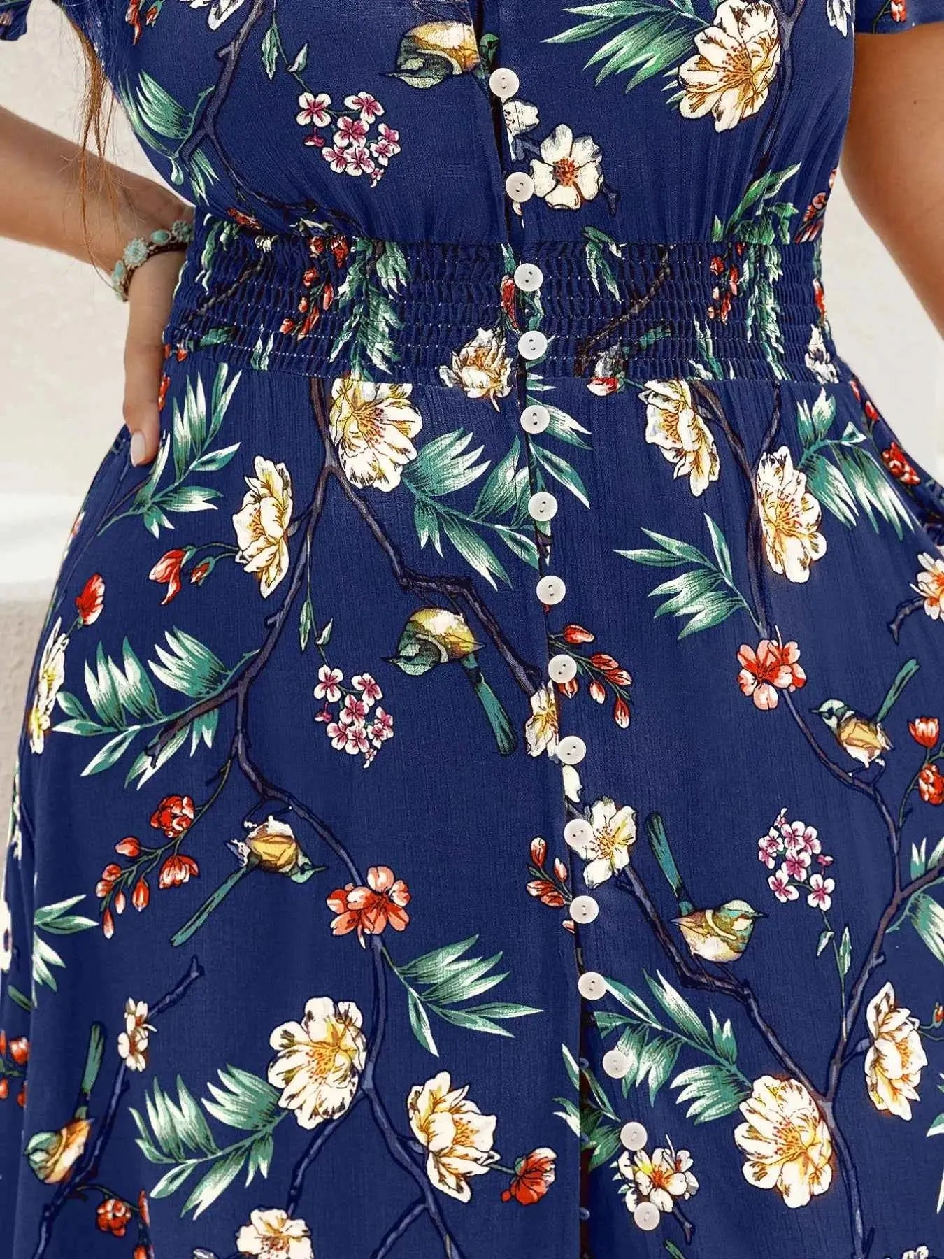 Plus Size Floral V-Neck Short Sleeve Maxi Dress