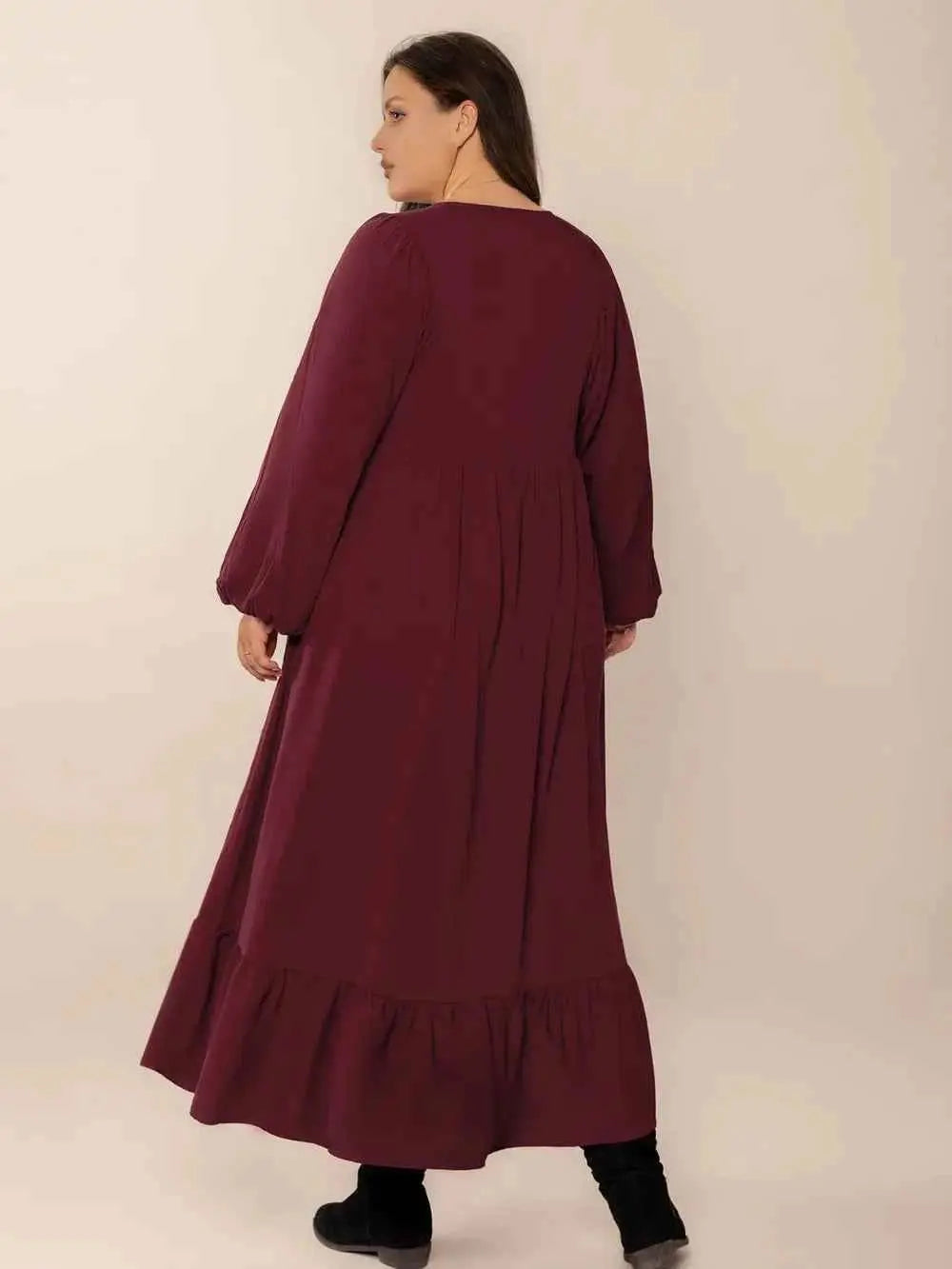 Plus Size Ruffled Hem V-Neck Balloon Sleeve Dress