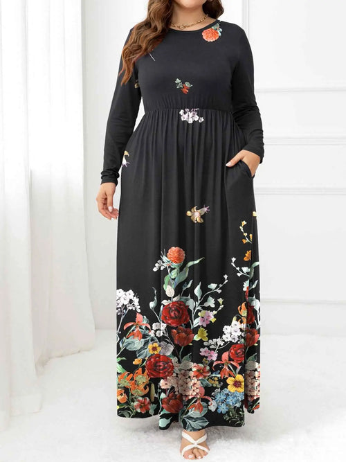 Plus Size Round Neck Maxi Dress with Pockets