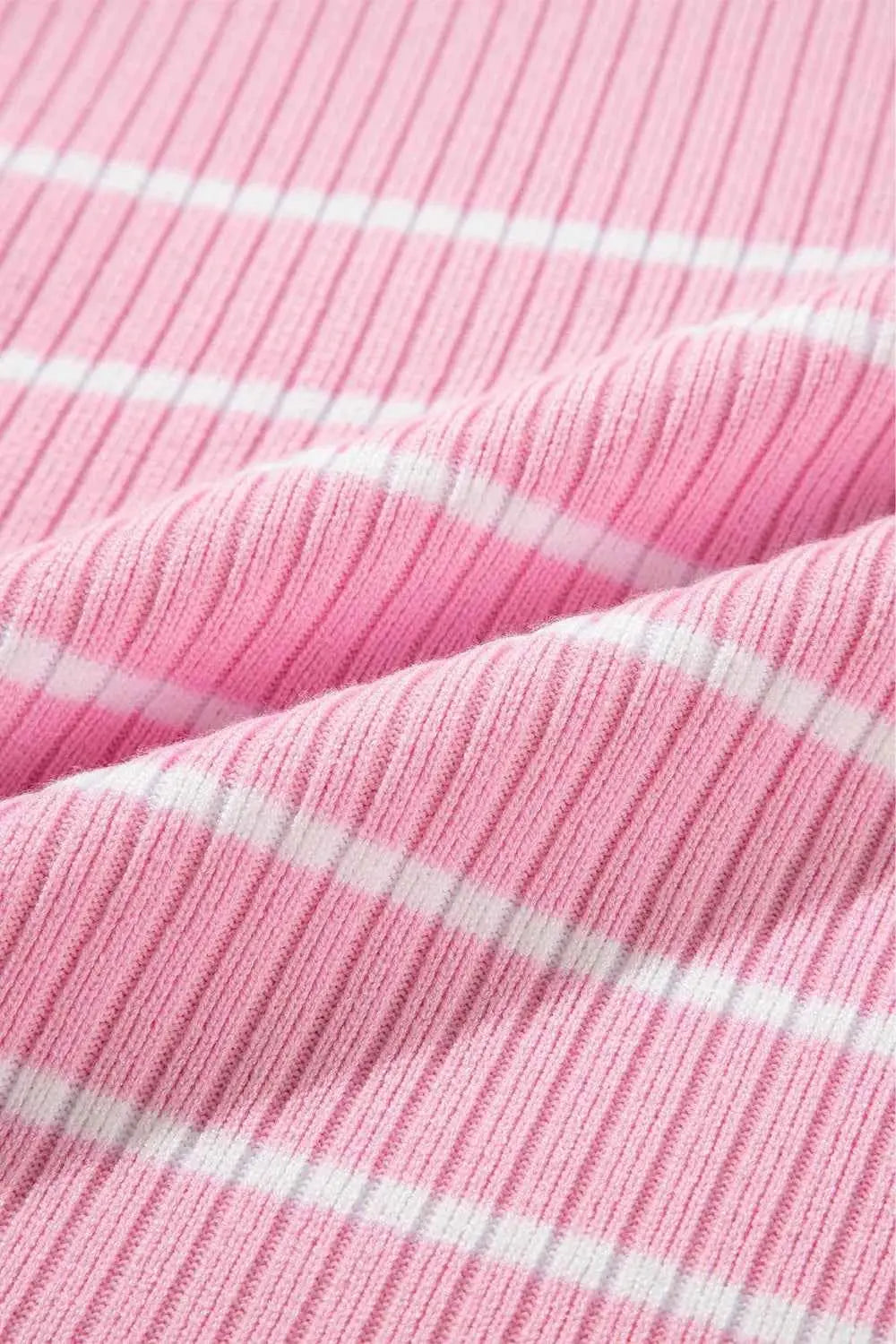 Plus Size Striped Round Neck Cap Sleeve Knit Top