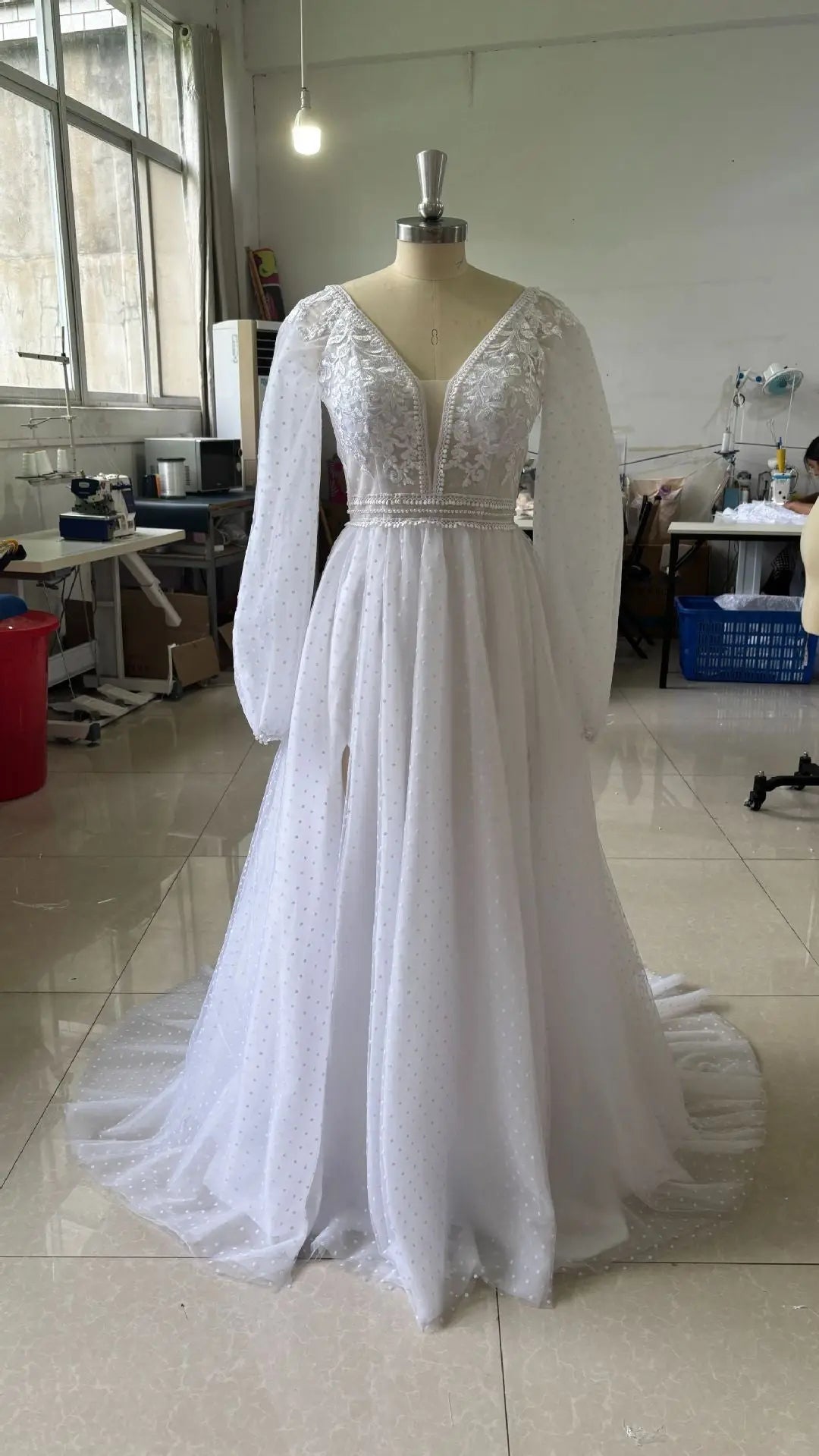 Plus size Wish Mesh Split New Light Women's Wedding Dress - Shidly