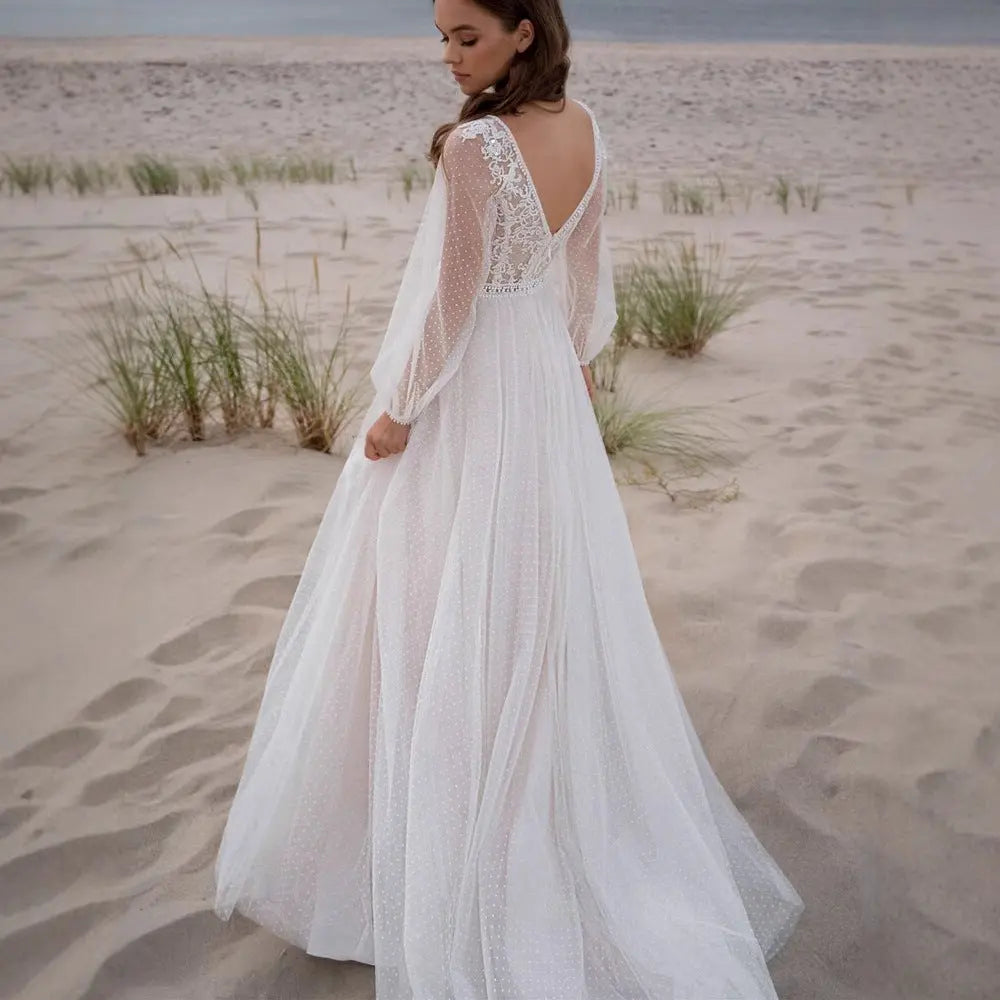 Plus size Wish Mesh Split New Light Women's Wedding Dress - Shidly