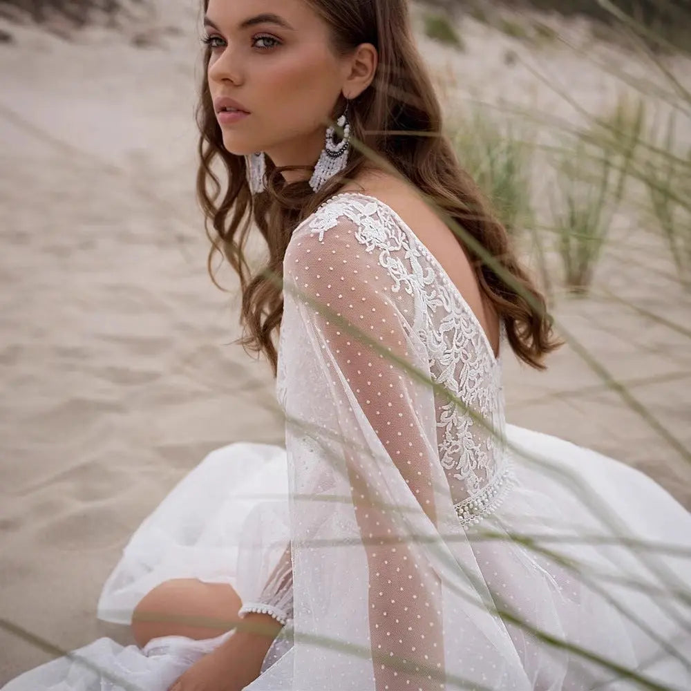 Plus size Wish Mesh Split New Light Women's Wedding Dress - Shidly