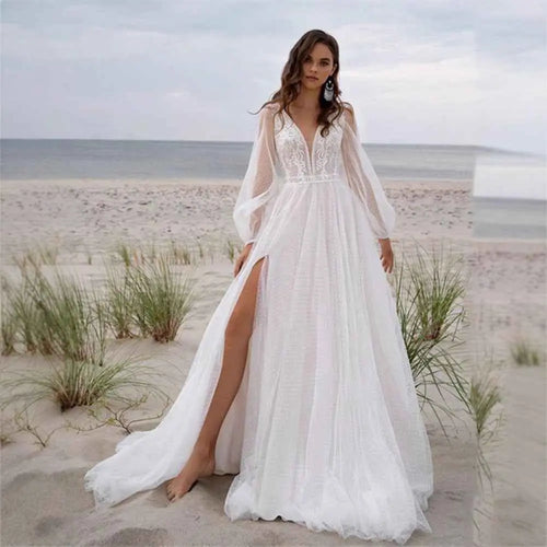 Plus size Wish Mesh Split New Light Women's Wedding Dress