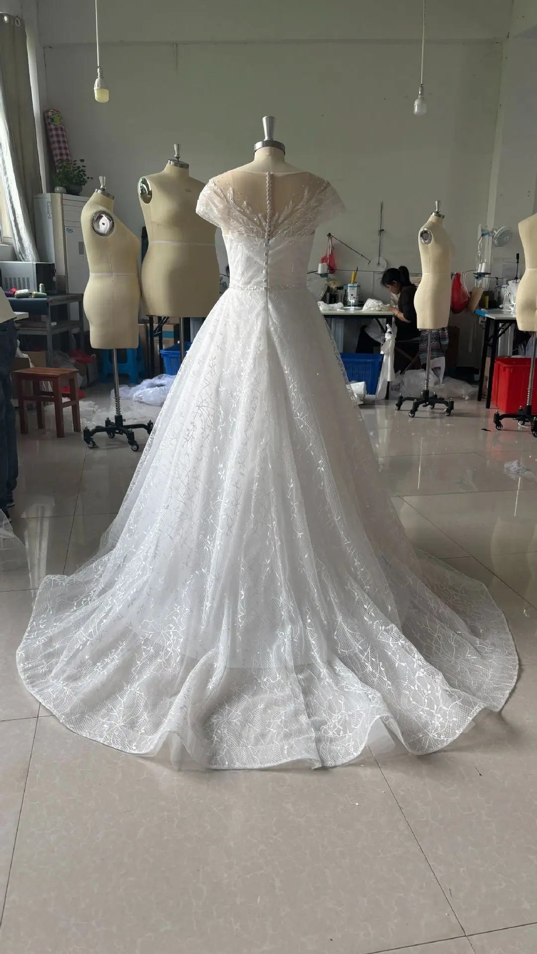 Off-shoulder Light Wedding Dress Bridal Main Yarn Lace Wedding Veil Small Trailing - Shidly
