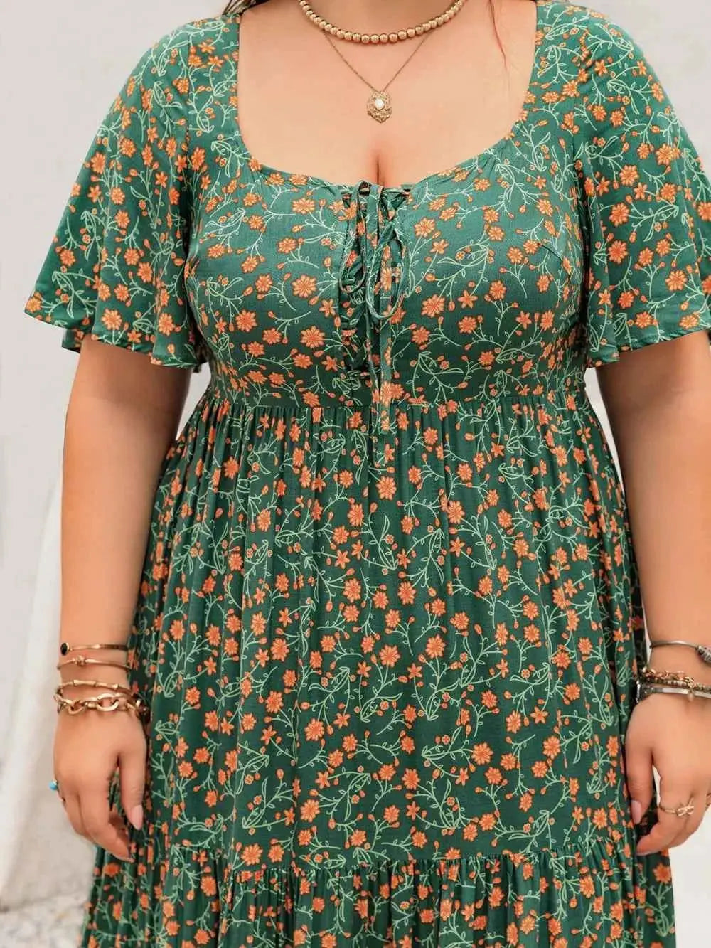 Plus Size Printed Short Sleeve Tiered Maxi Dress
