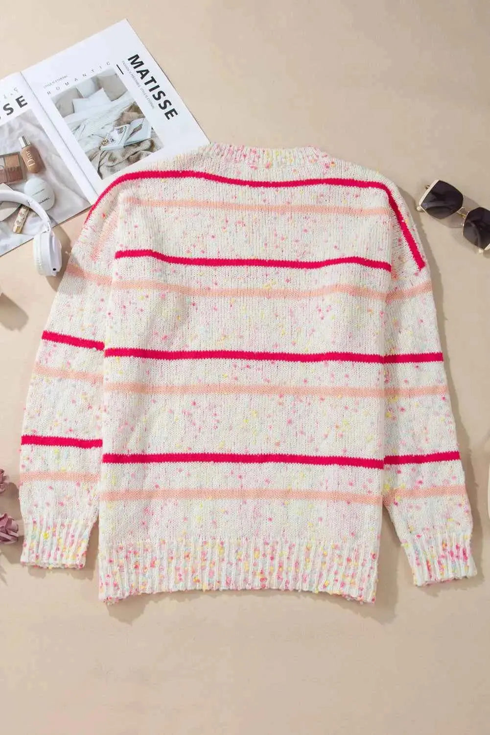 Plus Size Confetti Striped Round Neck Sweater