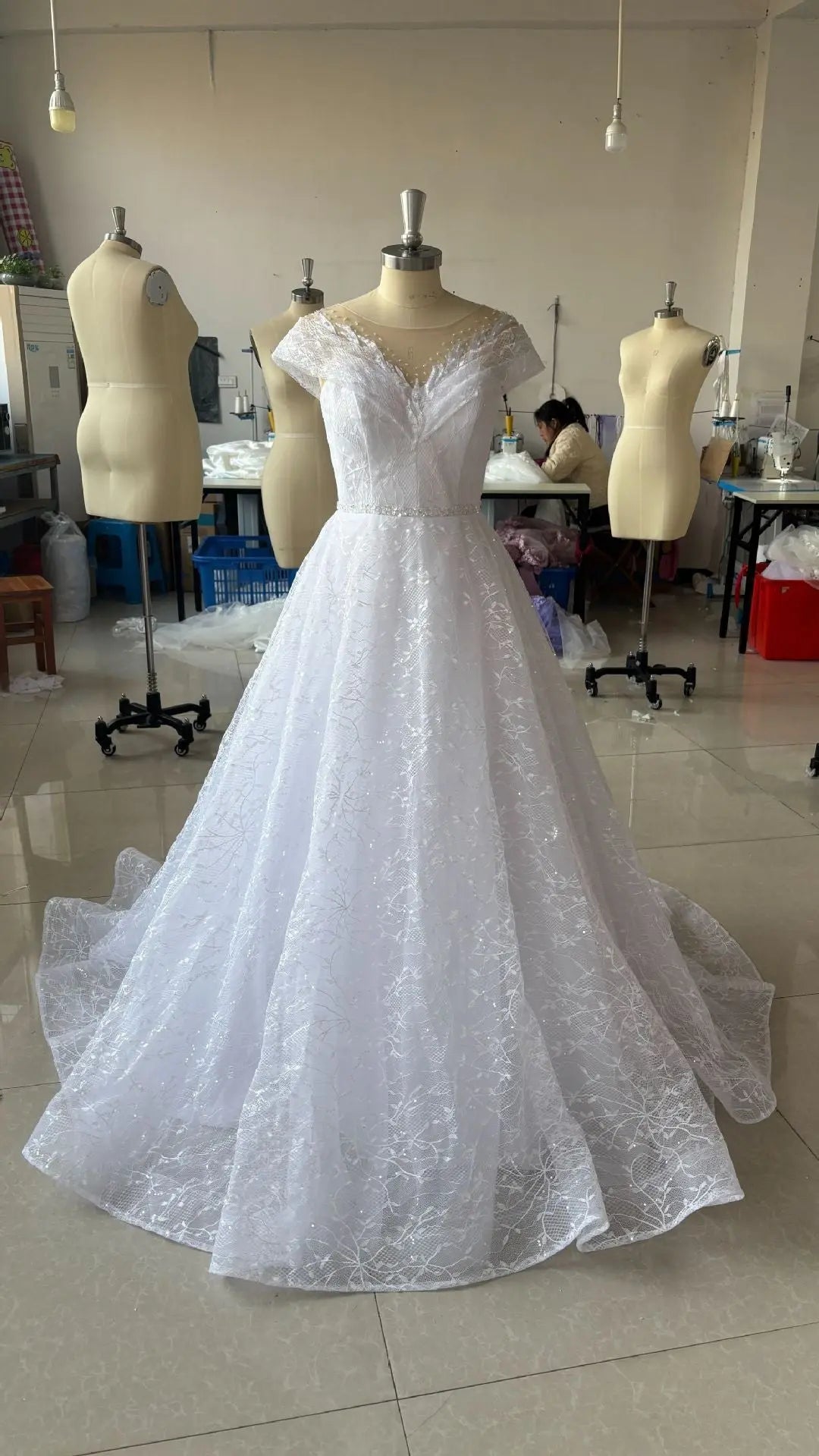 Off-shoulder Light Wedding Dress Bridal Main Yarn Lace Wedding Veil Small Trailing - Shidly