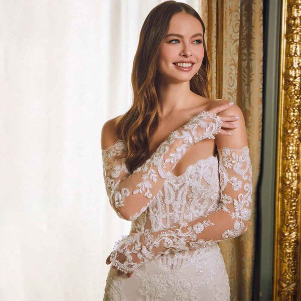 Plus size Off-shoulder Lace Long Sleeve Fishtail Gown