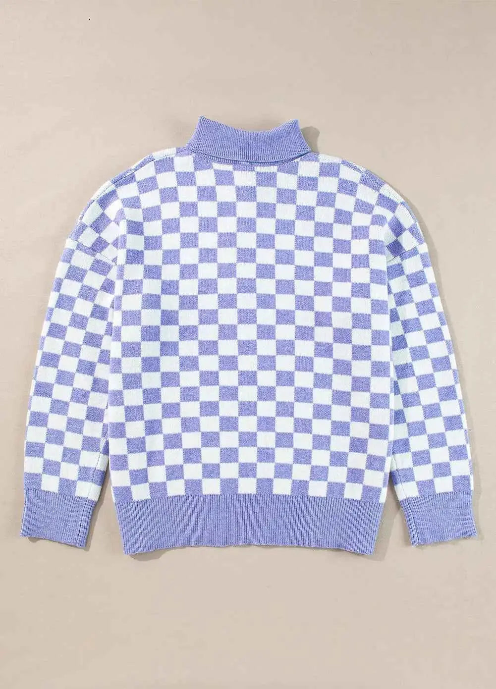 Plus Size Checkered Collared Neck Long Sleeve Sweater