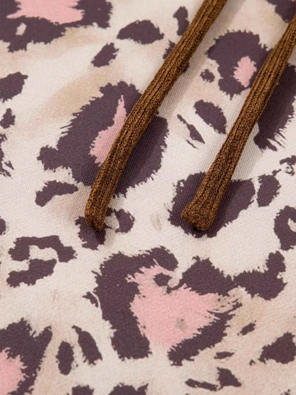 Plus Size Leopard Long Sleeve Drawstring Hoodie