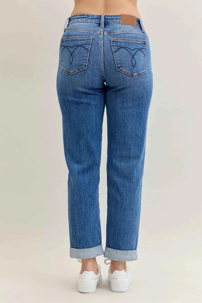 Judy Blue Full Size Mid Rise BF Classic Cuffed Jeans Plus Size