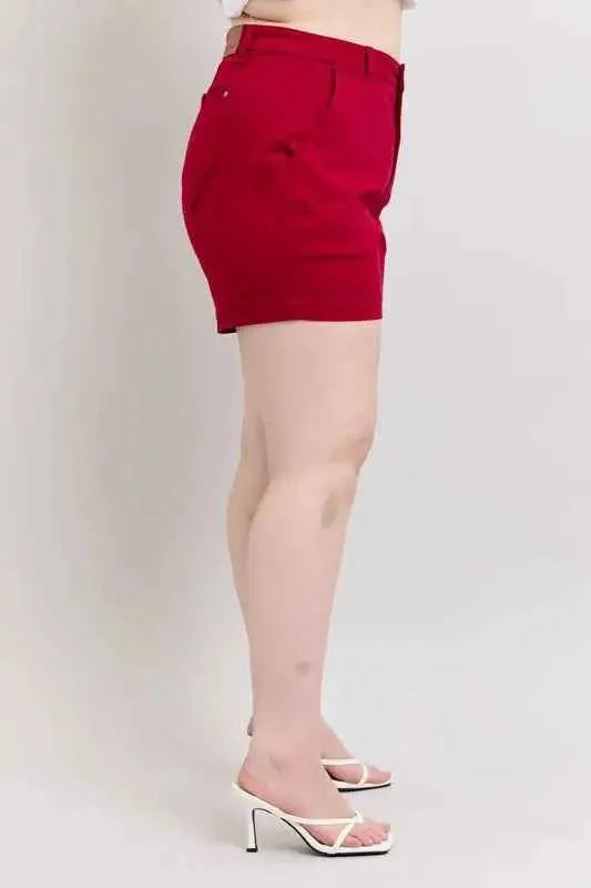 Judy Blue Plus Size High Waist Tummy Control Garment Dyed Heart Shaped Denim Shorts