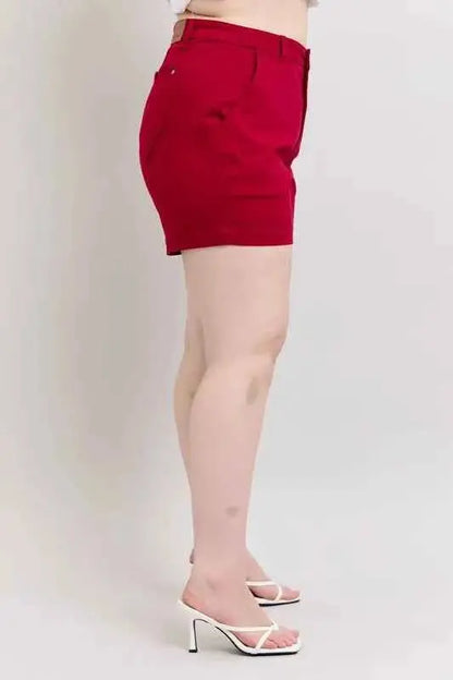 Judy Blue Plus Size High Waist Tummy Control Garment Dyed Heart Shaped Denim Shorts