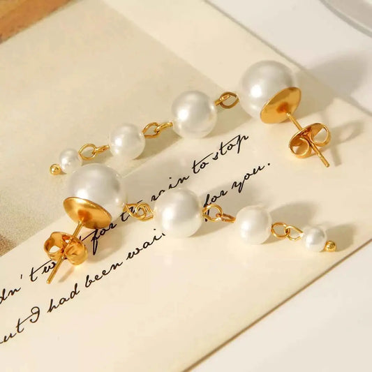 Synthetic Pearl Drop Chain Earrings with Gold Accents