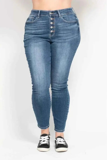 Judy Blue Full Size High Rise Button Fly Skinny Jeans Plus Size