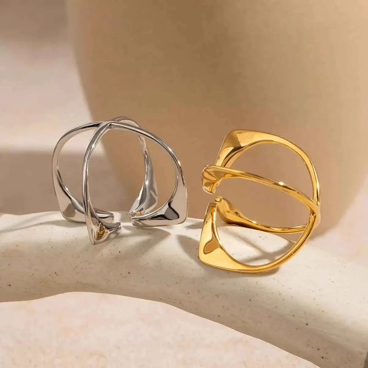 Stainless Steel Crisscross Open Ring
