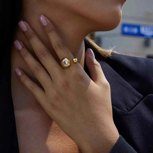 18K Gold-Plated Rhinestone Open Ring