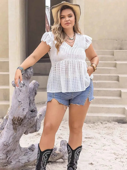 Plus Size V-Neck Cap Sleeve Blouse