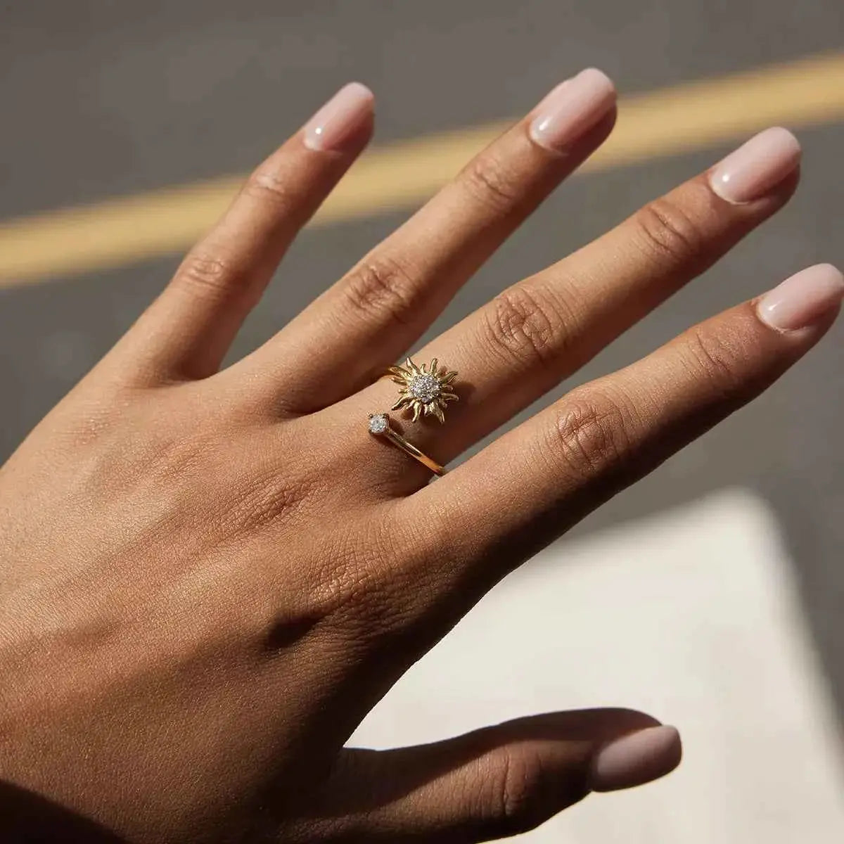 18K Gold-Plated Zircon Sun Bypass Ring