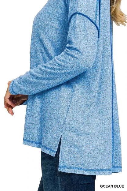 Zenana Full Size Melange Hacci Exposed Seam Hi-low Tee Plus Size