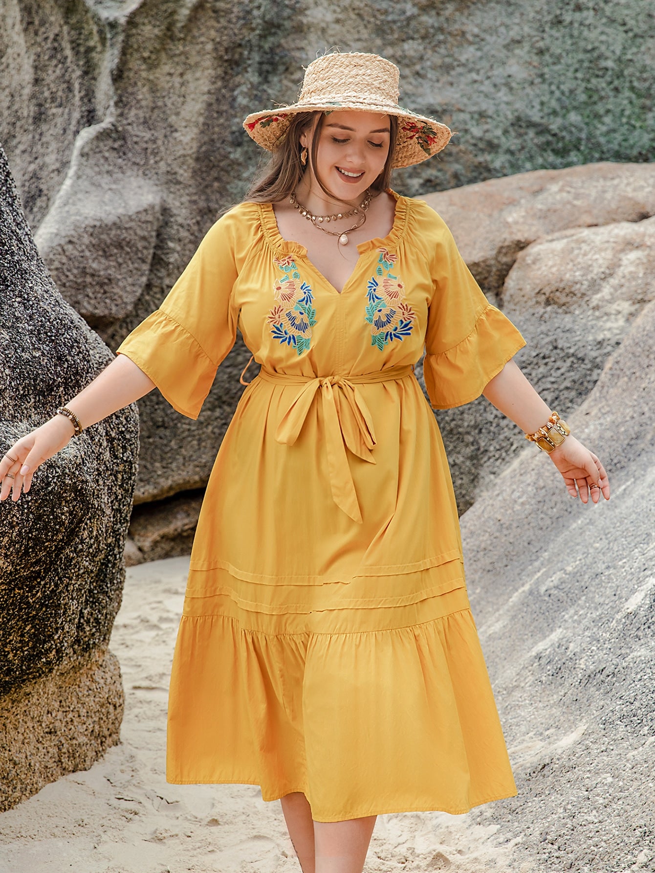 Plus Size Women V neck Summer Short Sleeved Dress