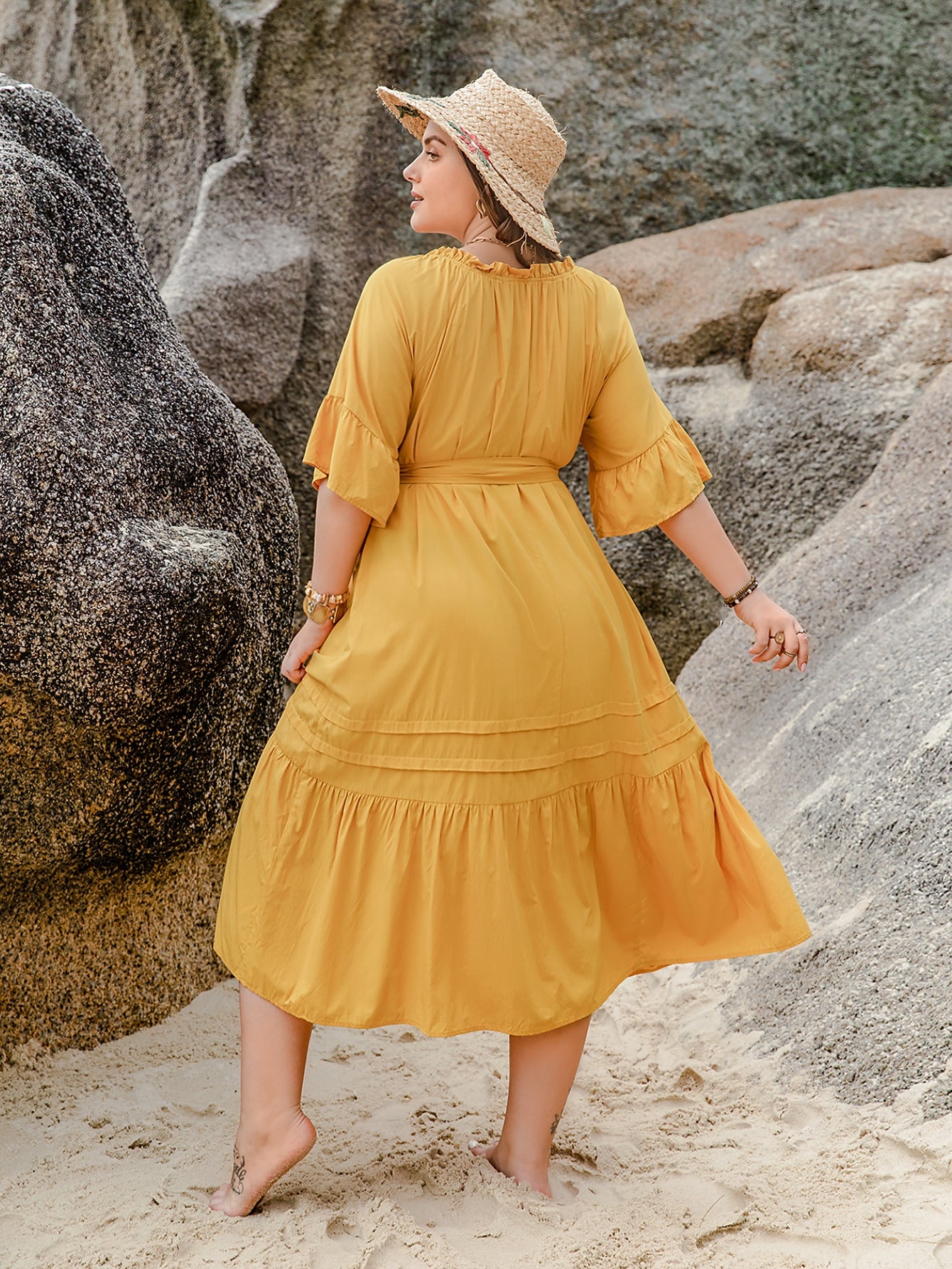 Plus Size Women V neck Summer Short Sleeved Dress