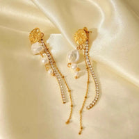 18K Gold-Plated Zircon Pearl Chain Earrings
