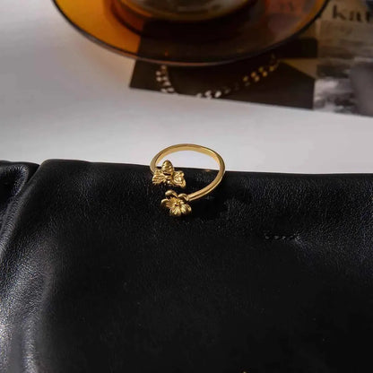 18K Gold-Plated Flower Bee Open Ring