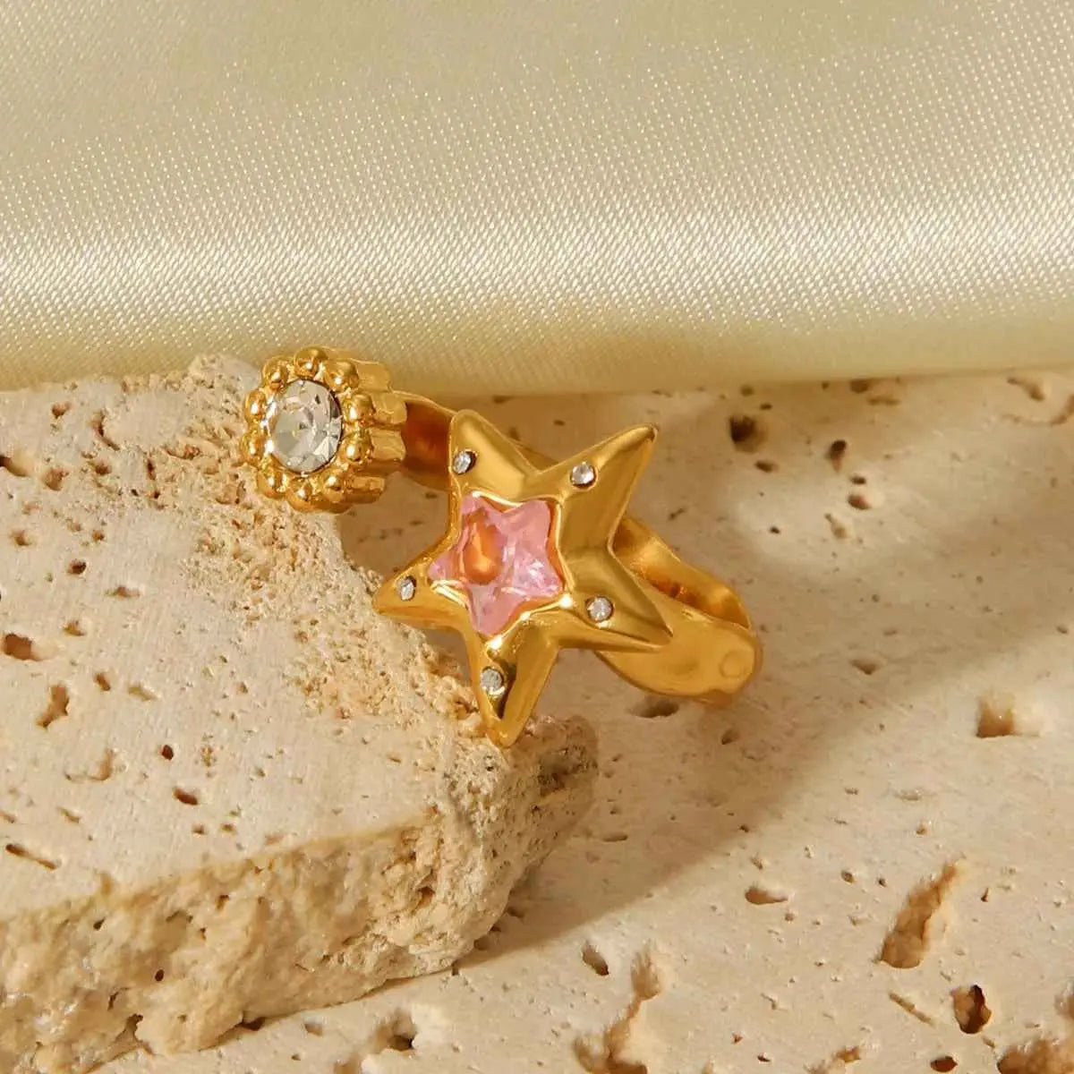 18K Gold-Plated Zircon Star Open Ring