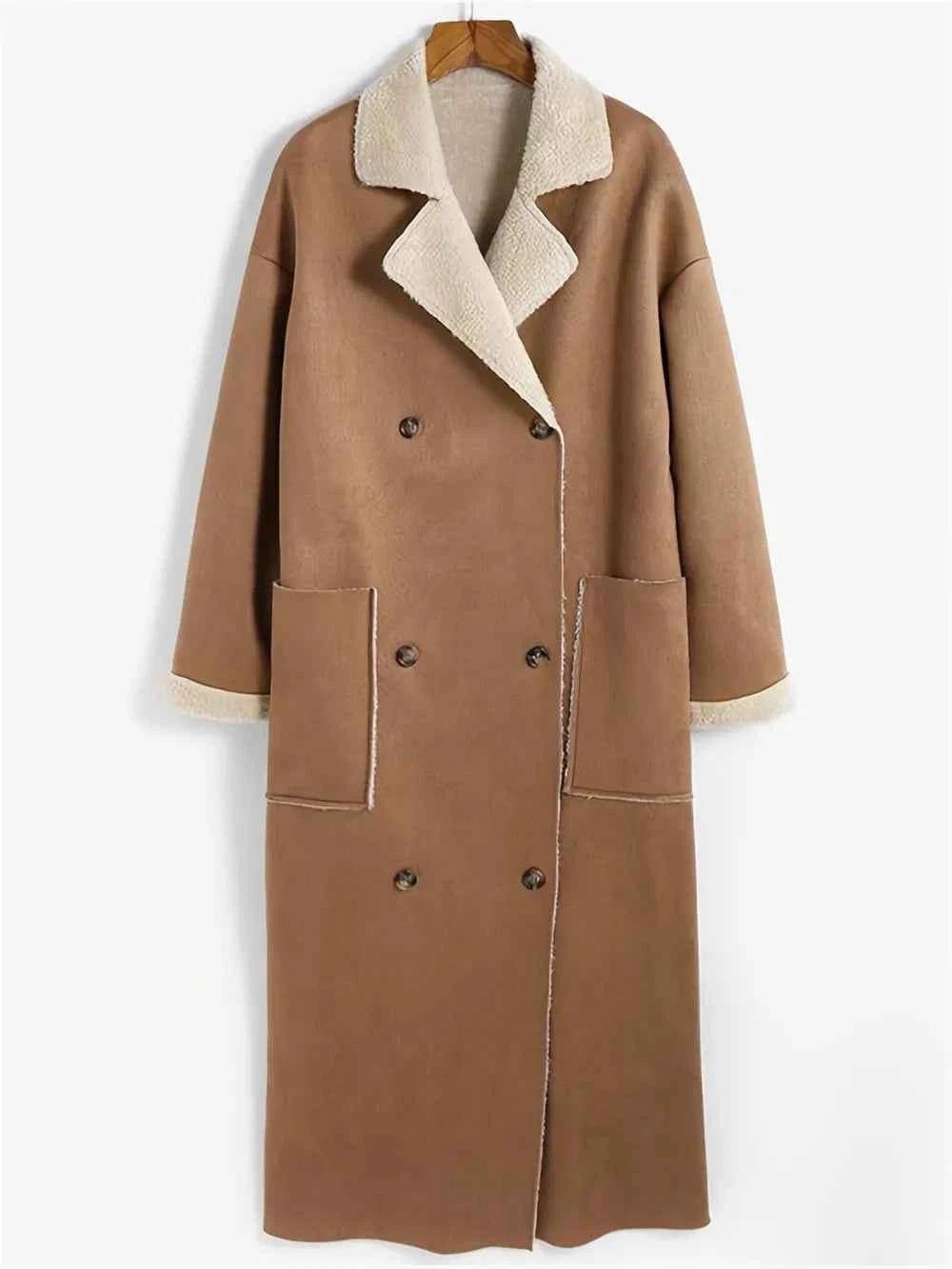 Plus Size Drop Shoulder Sherpa Longline Coat