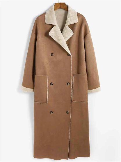 Plus Size Drop Shoulder Sherpa Longline Coat