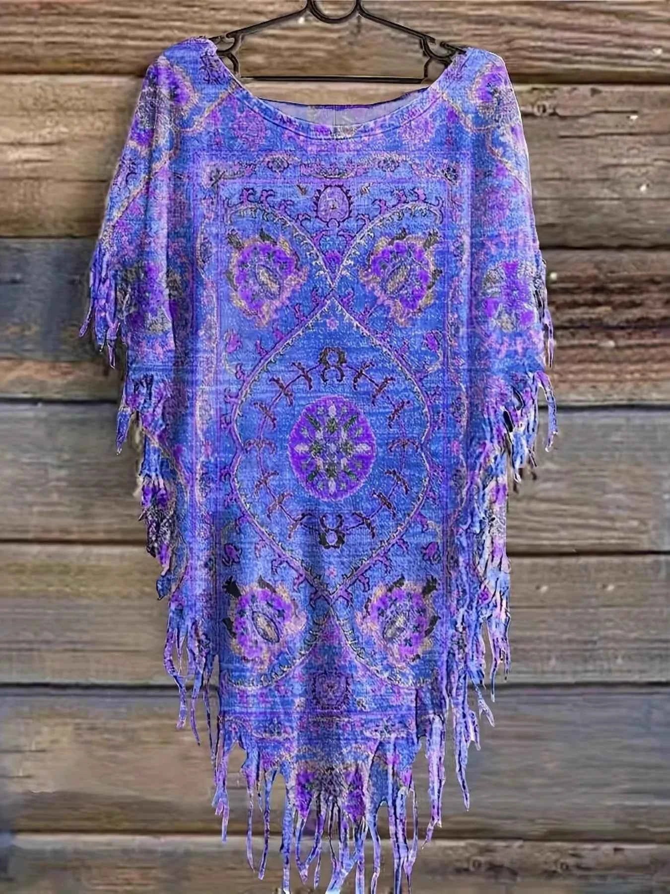 Plus Size Fringe Round Neck Cover Up