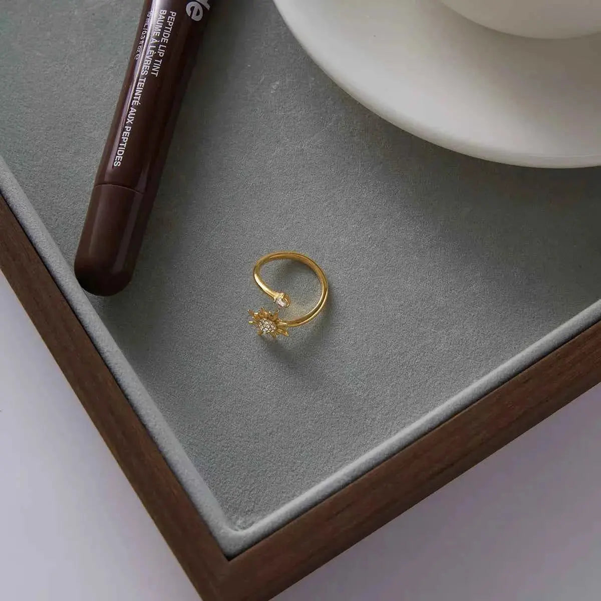 18K Gold-Plated Zircon Sun Bypass Ring