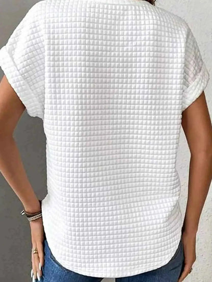 Plus Size Textured Round Neck Short Sleeve Top