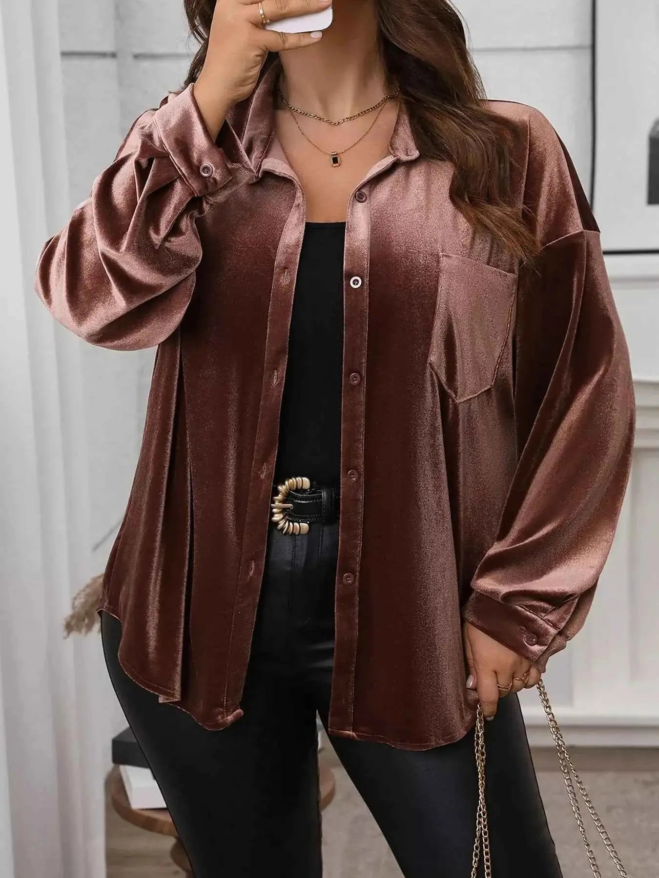Plus Size Button-Down Long Sleeve Oversized Shirt