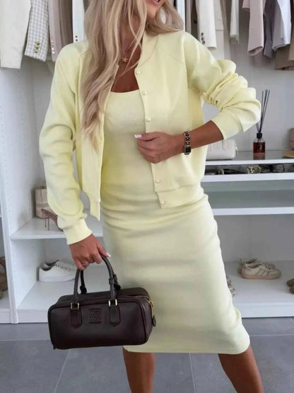 Full Size Slit Square Neck Dress and Outerwear Set Plus Size