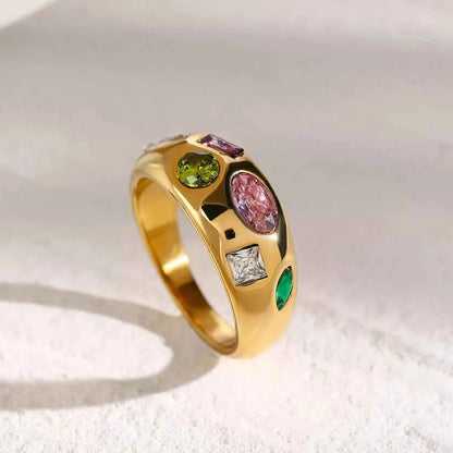 18K Gold-Plated Colorful Zircon Ring