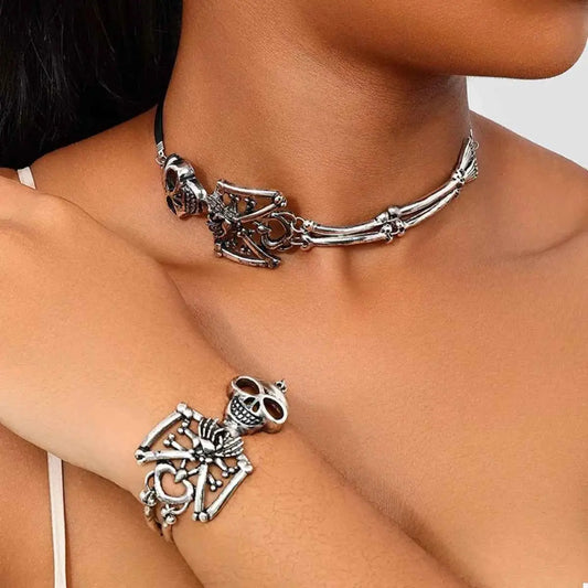 Alloy Skull Necklace and Bracelet Jewelry Set
