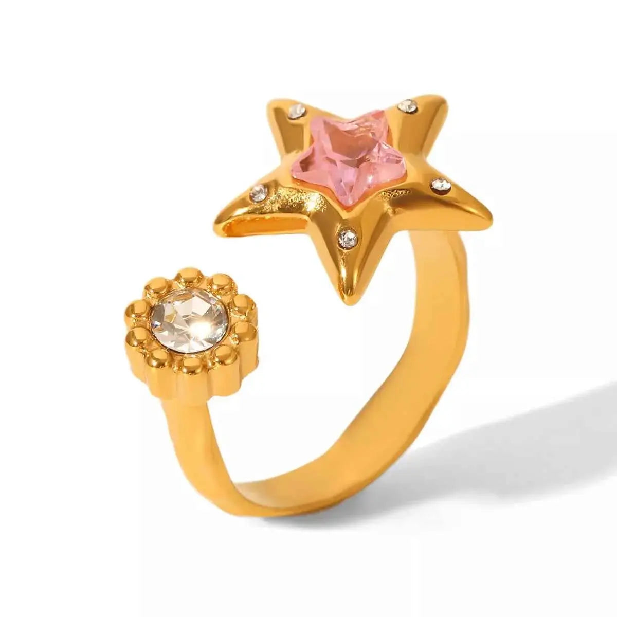 18K Gold-Plated Zircon Star Open Ring