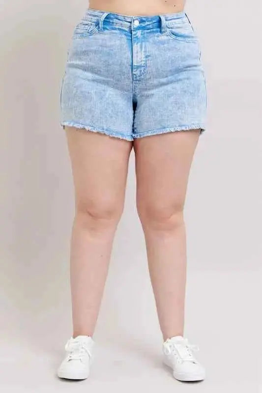 Judy Blue Plus Size Mid Rise Garment Dyed Denim Shorts