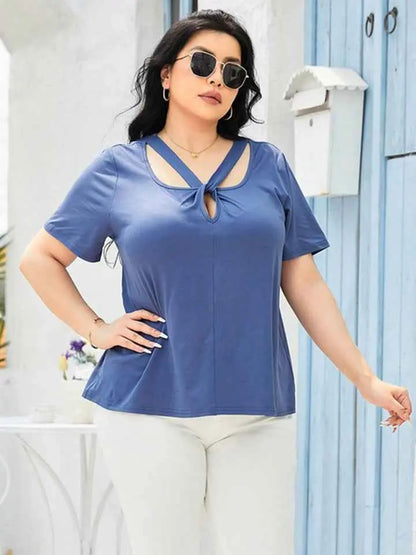 Plus Size Cutout Short Sleeve Top