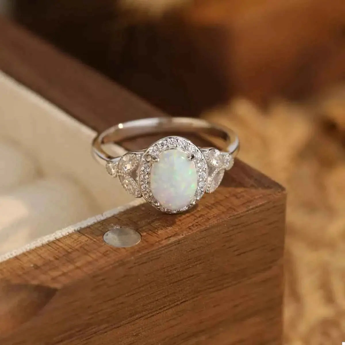 Moonstone 925 Sterling Silver Zircon Round Ring