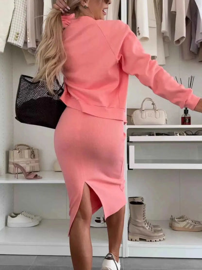 Full Size Slit Square Neck Dress and Outerwear Set Plus Size