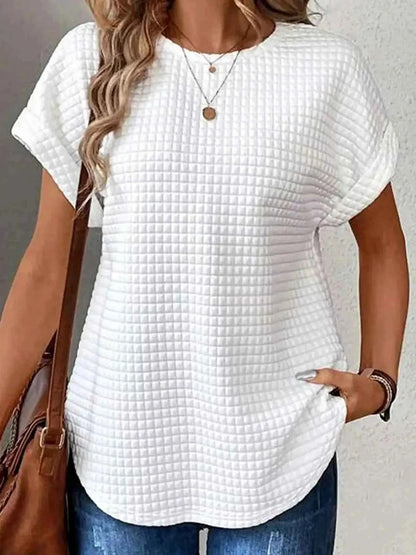 Plus Size Textured Round Neck Short Sleeve Top
