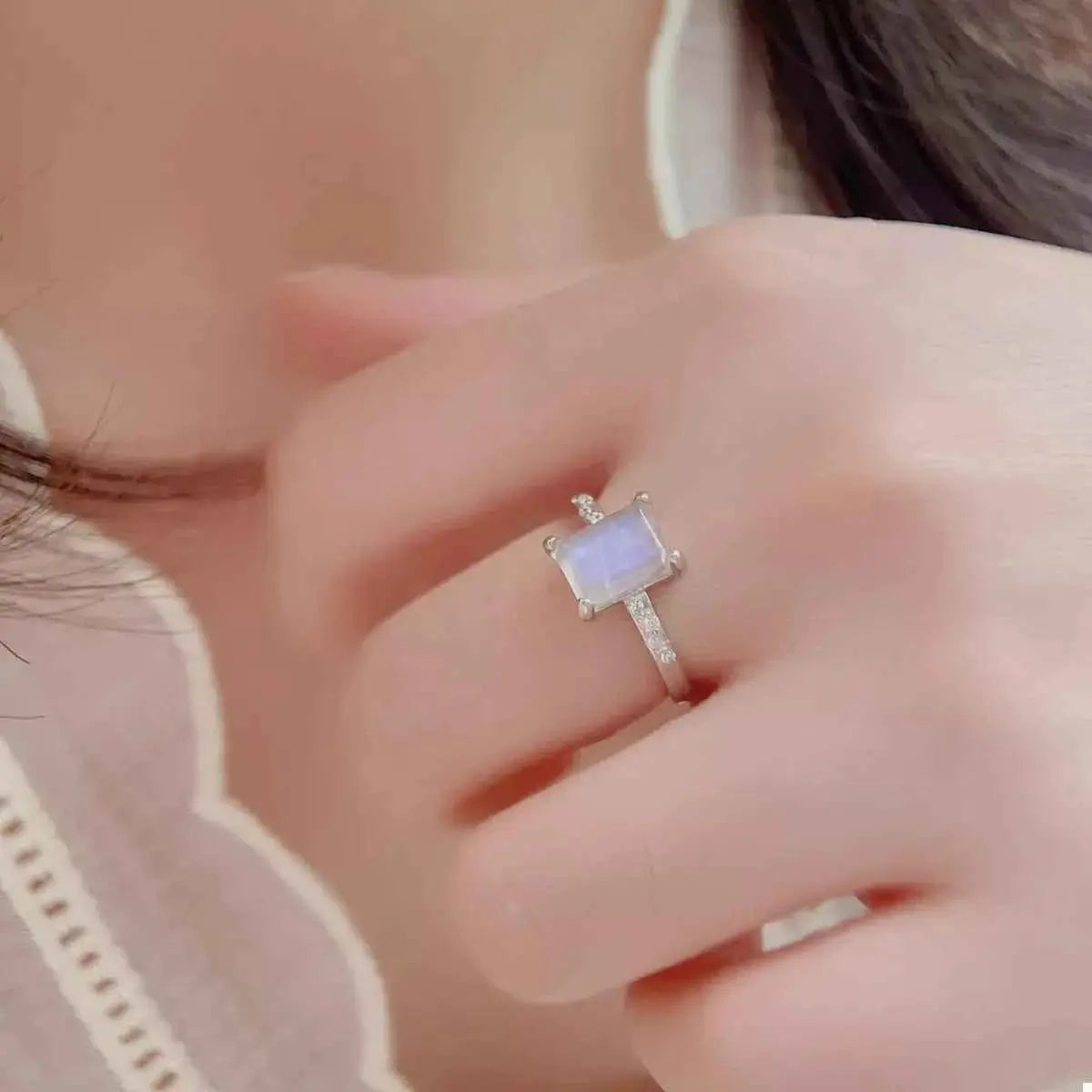 925 Sterling Silver Zircon Rectangle Ring
