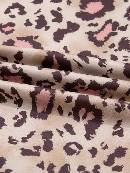 Plus Size Leopard Long Sleeve Drawstring Hoodie