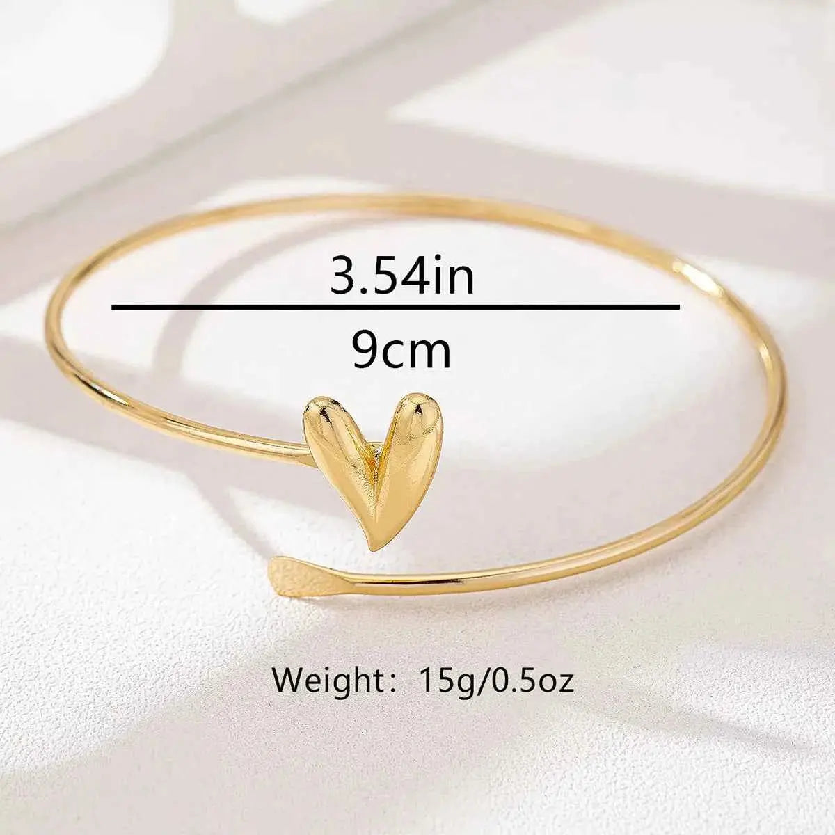18K Gold-Plated Heart Adjustable Open Bracelet